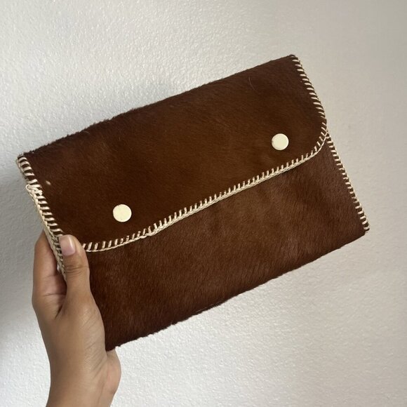 Unbranded Brown Faux Horse Hair Snap Closure Clutch - Picture 1 of 10